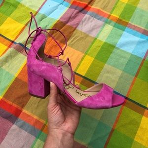 Sam Edelman got pink suede lace up heels